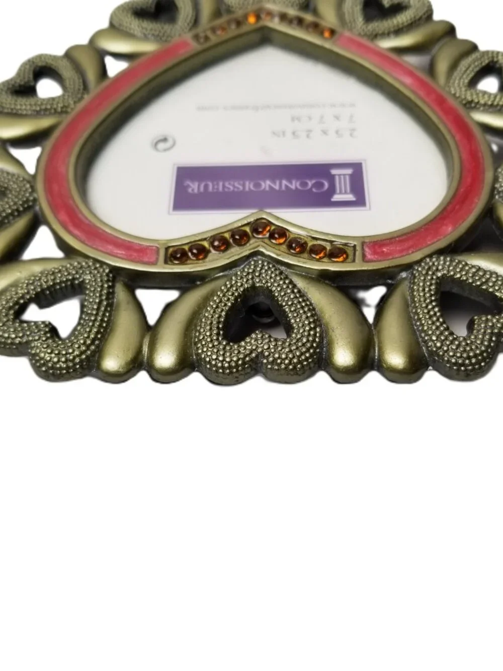 Connoisseur Heart Picture Frame Gold Tone Rhinestone 2.5x2.5 Tabletop Decor